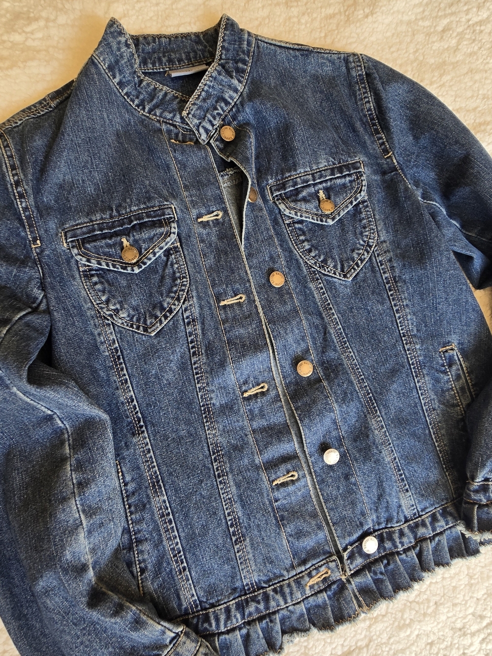Blassport Ruffle Hem Denim Jacket Size M